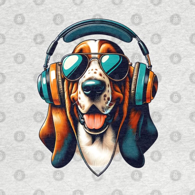 Basset Fauve de Bretagne Smiling DJ with Headphones by ArtRUs